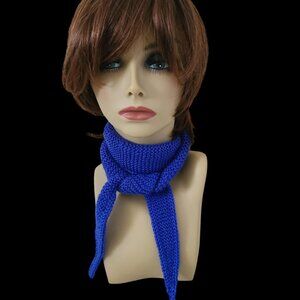 Sophie Scarf Neck scarf small scarf Knitted Handmade Scarf Bright Blue Acrylic